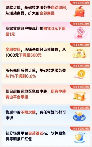 拼多多百億減免新政再加碼 全面自動(dòng)退款并返還技術(shù)服務(wù)費(fèi)，票務(wù)代理享同等福利
